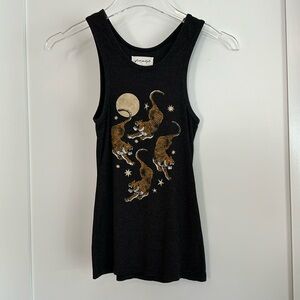 Free People X Vintage Souls Tiger Moon Tank Top Charcoal Gray SIZE S